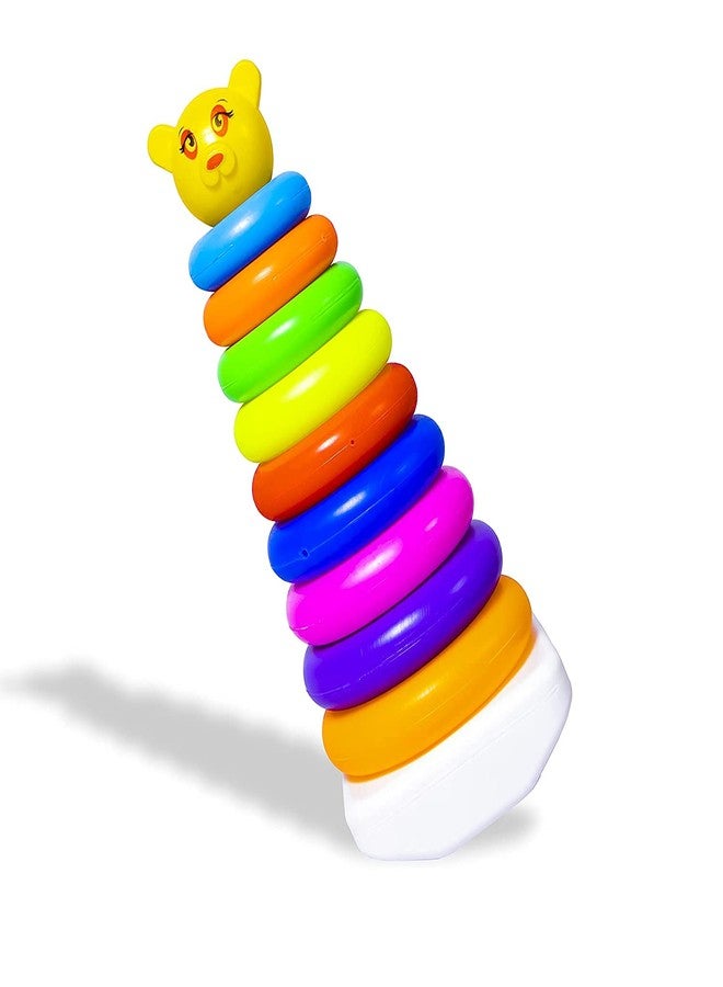 Dezva Rock-a-Stack, Classic Ring Stacking Toy / 9 Pcs Stacking Circle Toy/Squeeze Play with Early Educational Learning Stacking Tower, Best Gift for 6+ Months Boys & Girls (Multicolor) - Image 5